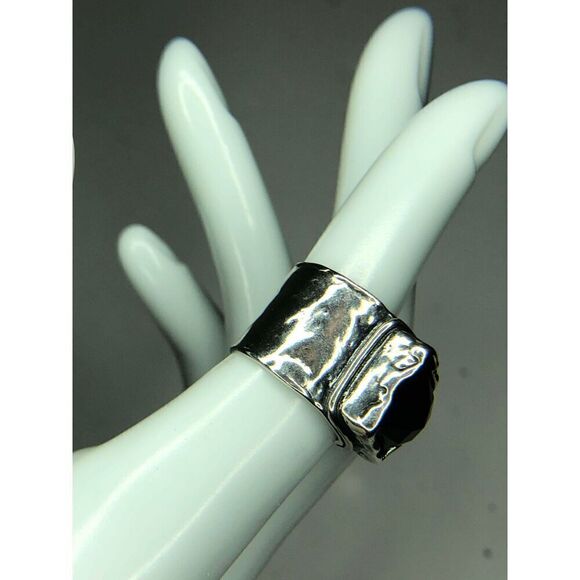 1165 Silpada Smoky Quartz Hammered Wide Band Sterling Silver Ring size 6 - Picture 3 of 4